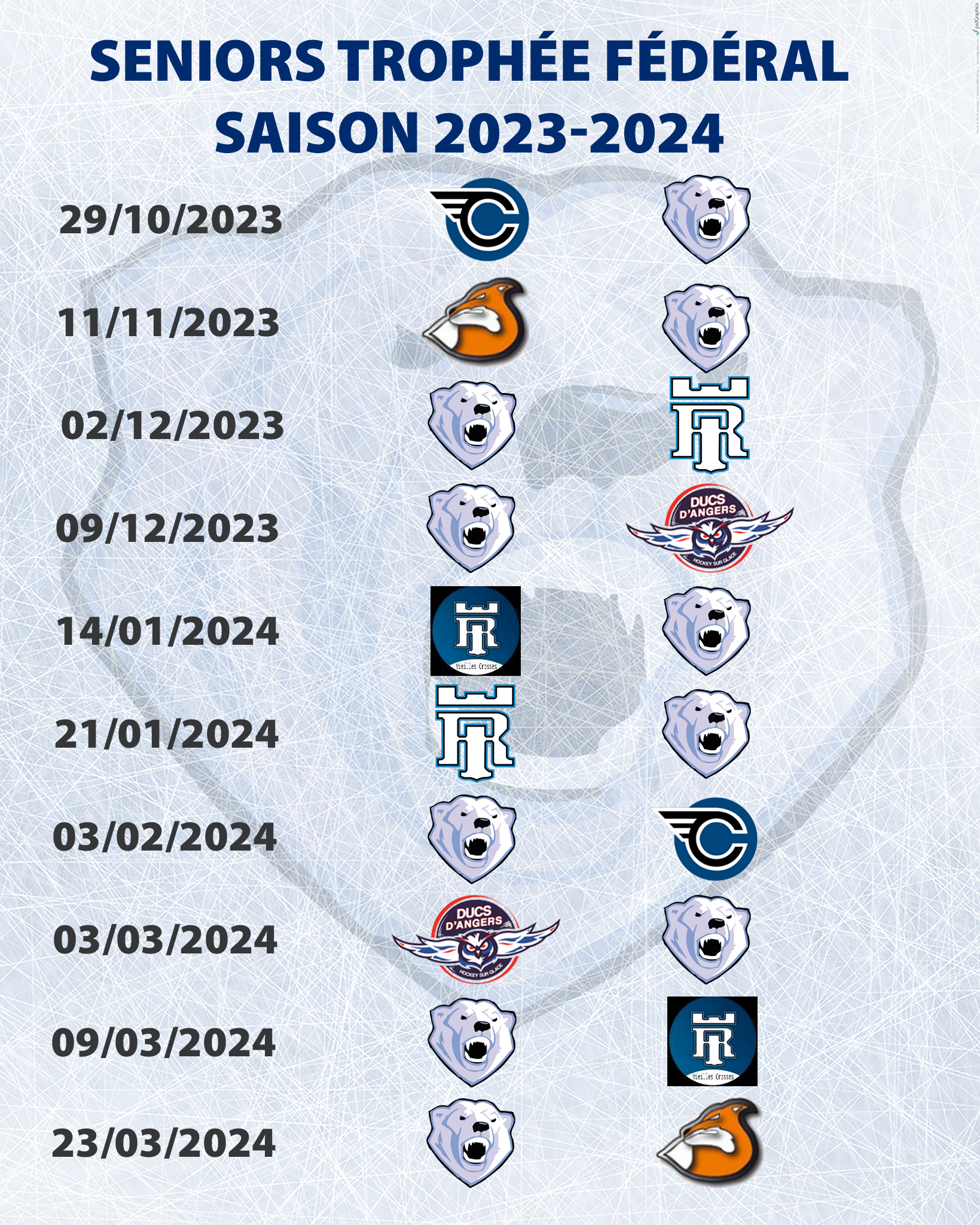 Matchs des Séniors Fédéral pour cette saison 2023/24